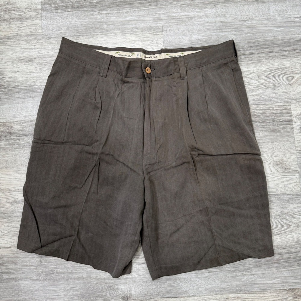 Jamaica‎ Jaxx Men's Silk Pleated Shorts Brown Palm Trees Size 36 Casual